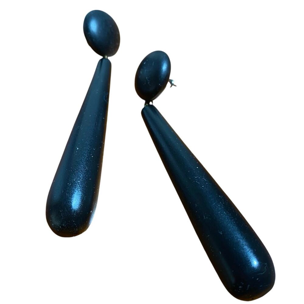 Black Resin "Wood"  Drop Dangle Earrings Retro Bohemian Style Dramatic Jewelry
